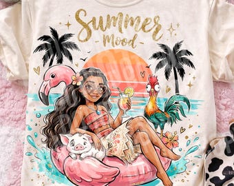 Summer Mood PNG, Tropical Island Princess Digital Download, Flamingo Float Sublimation Design, Beach Vacation Printable File