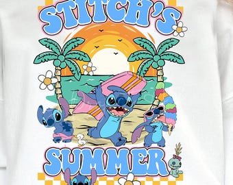 Stitch Summer PNG: Gráfico de vacaciones en la playa tropical (descarga digital)
