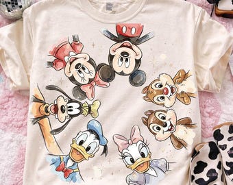 Disney Group Selfie PNG, Mickey Minnie Donald Daisy Goofy Chip Dale Circle Frame Design, Family Vacation Matching Shirt PNG, Retro Cartoon