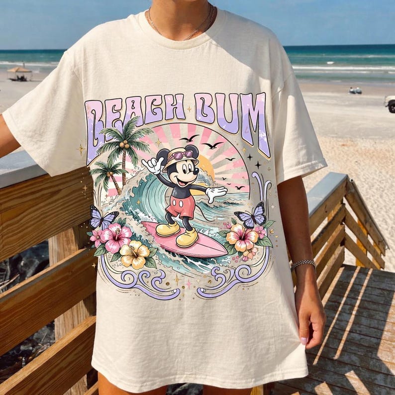 Disney Mickey Mouse Surf PNG, Beach Bum Graphic, Vintage Tropical Illustration, Retro Sunset Wave Artwork, Cartoon Shirt Printable File image 10