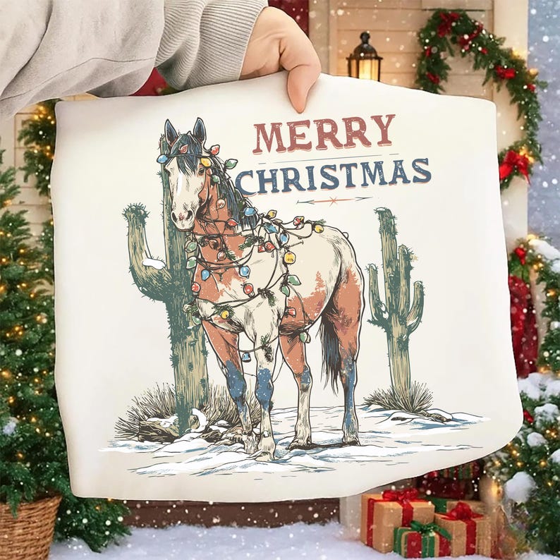 Western Christmas Horse PNG, Hand Drawn Holiday Sublimation Design ...