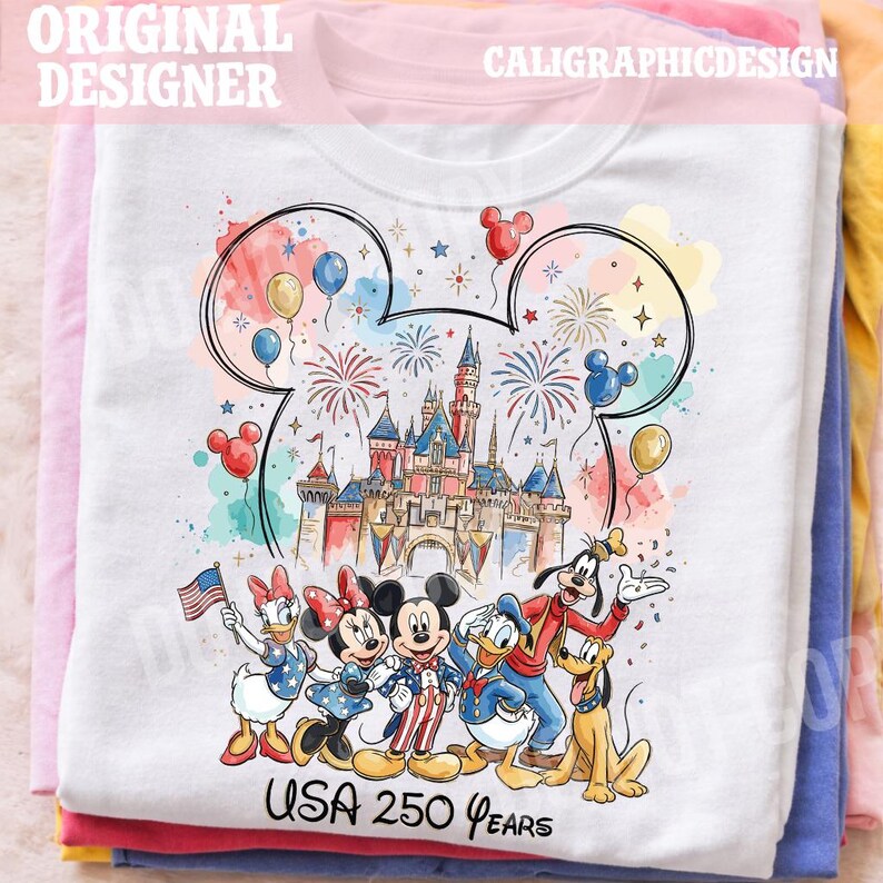 USA 250 Years PNG, Patriotic Celebration Clipart, Fireworks Castle Illustration, Cartoon Friends America Theme, Independence Day Digital png image 12