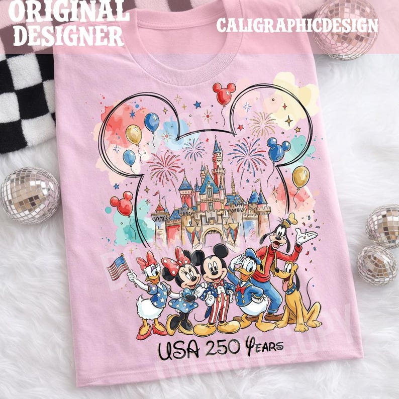 USA 250 Years PNG, Patriotic Celebration Clipart, Fireworks Castle Illustration, Cartoon Friends America Theme, Independence Day Digital png image 11