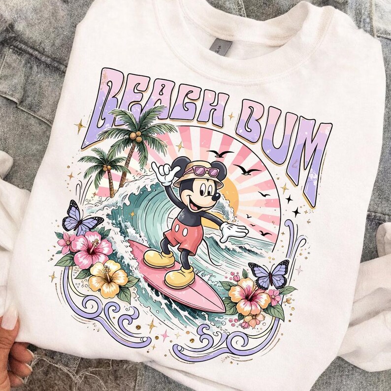 Disney Mickey Mouse Surf PNG, Beach Bum Graphic, Vintage Tropical Illustration, Retro Sunset Wave Artwork, Cartoon Shirt Printable File image 9