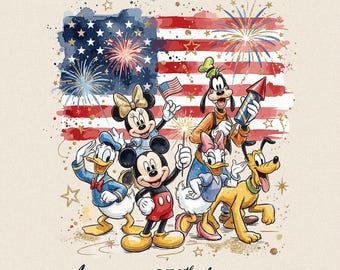 USA 250-jähriges Jubiläum Disney PNG, Mickey Minnie Donald Goofy Vaterländisches Hemd, 4. Juli Familien Passendes Outfit, Retro Sublimationsdesign