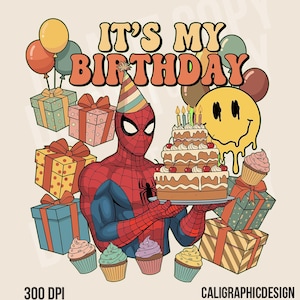 Spiderman Birthday PNG: Retro Comic Clipart for T-Shirts (Digital Download)