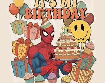Spiderman Birthday Boy PNG, Retro Comic Superhero (Digital Download)