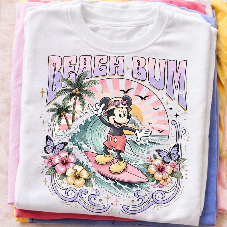 Disney Mickey Mouse Surf PNG, Beach Bum Graphic, Vintage Tropical Illustration, Retro Sunset Wave Artwork, Cartoon Shirt Printable File image 4