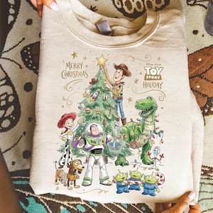 Toy Story Christmas PNG, Woody Buzz Rex Holiday Clipart, Disney Xmas Tree Art, Retro Cartoon Christmas PNG, Toy Story Holiday Digital image 5