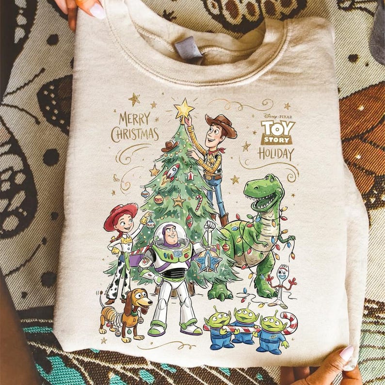 Toy Story Christmas PNG, Woody Buzz Rex Holiday Clipart, Disney Xmas Tree Art, Retro Cartoon Christmas PNG, Toy Story Holiday Digital image 5