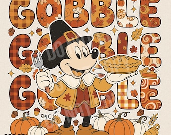 Mickey Thanksgiving PNG, Retro Fall Clipart, Pumpkin Pie Shirt Design (Digital Download)