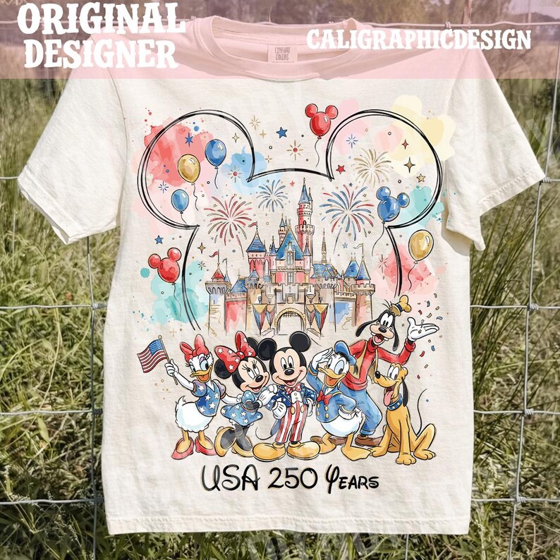 USA 250 Years PNG, Patriotic Celebration Clipart, Fireworks Castle Illustration, Cartoon Friends America Theme, Independence Day Digital png image 2