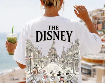 Magical Street Trip Shirt PNG, Cartoon Friends Walking Design, Theme Park Castle Graphic, Family Vacation Outfit, Retro Travel Printable