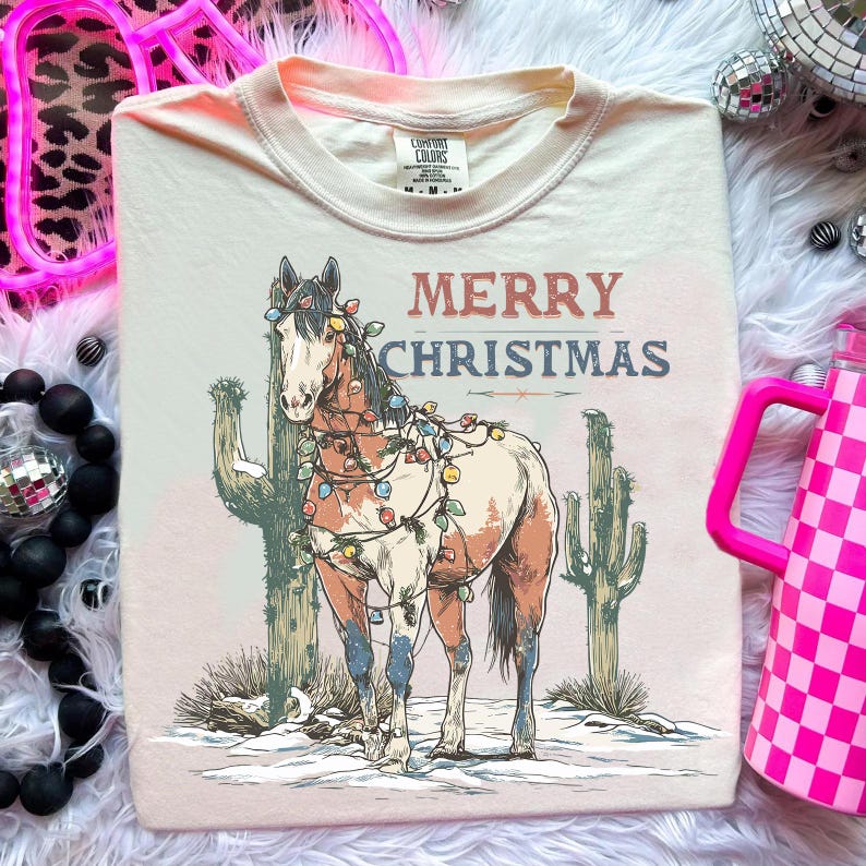 Western Christmas Horse PNG, Hand Drawn Holiday Sublimation Design ...