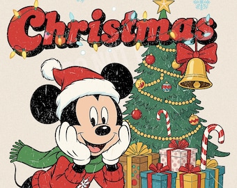 Vintage jul Mickey Mouse PNG, Retro juldesign (digital nedladdning)
