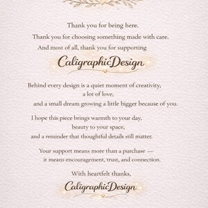 May include: A cream-colored card with elegant script and the text "A Little Note of Gratitude." The card includes a thank you message and the words "Caligraphic Design."