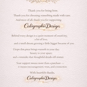 May include: A cream-colored card with elegant script and the text "A Little Note of Gratitude." The card includes a thank you message and the words "Caligraphic Design."
