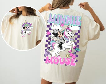 Minnie Mouse Unicorn PNG, Checkered Kids Shirt Design (Digital Download)
