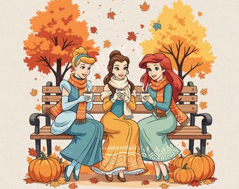Cartoon Princess Fall Pumpkin Patch PNG (Digital File)
