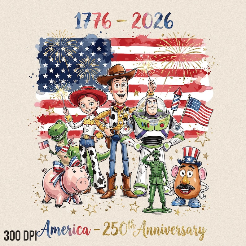 USA 250-jähriges Jubiläum Toy Story PNG, 4. Juli Shirt, Woody Buzz Jessie America 1776 2026, Retro Disney Sublimationsdesign Bild 7