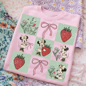 Disney Minnie Mouse PNG, Strawberry Bow Graphic, Retro Vintage Floral Artwork, Retro Girly Illustration, Cartoon Shirt Printable image 9