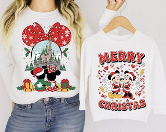 Disney Christmas PNG, söt Mickey Minnie jultomten Clipart, Disney reseskjorta design, matchande familj jul sublimeringskonst, Mickey Minnie png