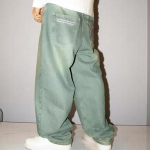 Vaqueros holgados con bordados azules de estilo urbano Y2K: pantalones vaqueros de tiro alto estilo Harajuku y hip hop para hombre