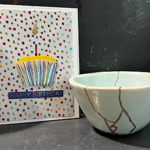 Kintsugi birthday gift set with cupcake card