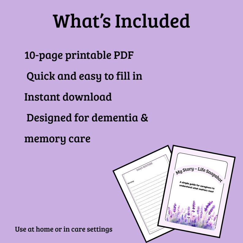 Life Story Snapshot Printable, Dementia Care Tool, Memory Planner (PDF ...