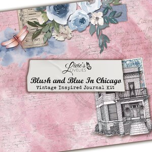 BLUSH & BLUE CHICAGO - Download instantâneo - Kit de diário - Cartões de diário - Mídia mista - Junk Journal - Criação de cartões - Álbum de recortes