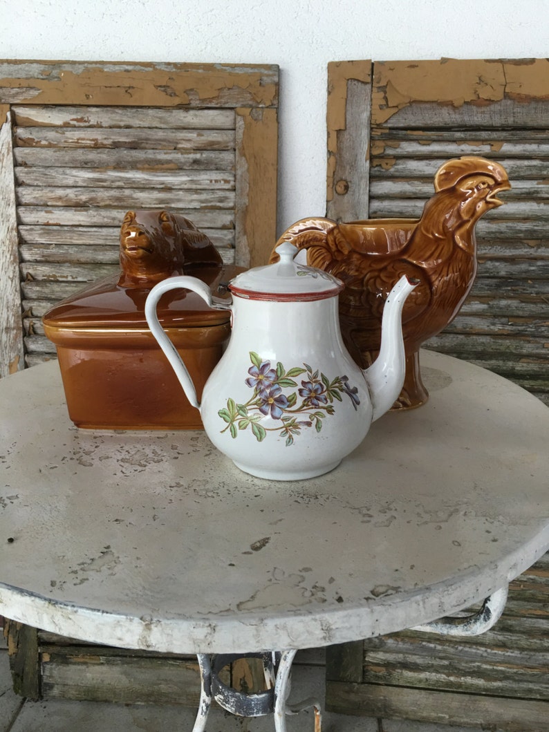 Vintage Antique Graniteware Enamelware Teapot Flowers Etsy
