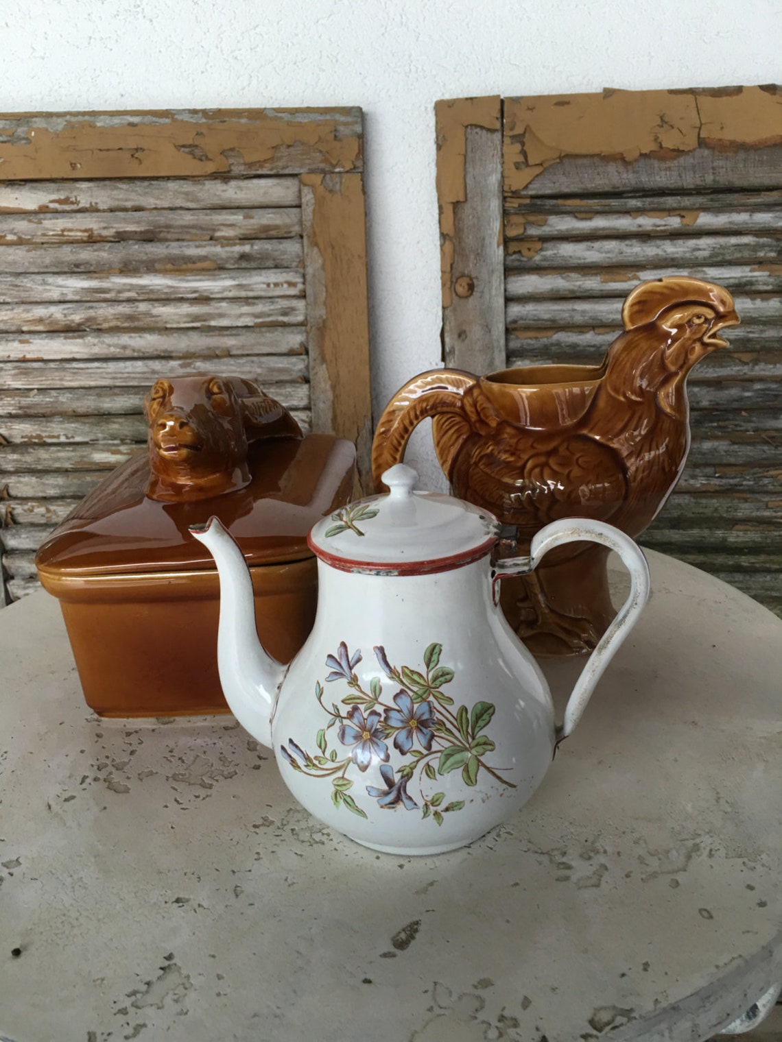 Vintage Antique Graniteware Enamelware Teapot Flowers Etsy