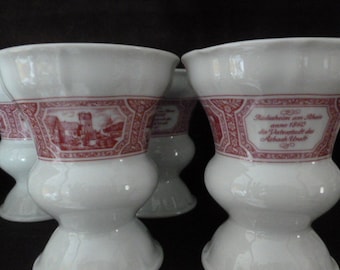 PAIR Red Transferware Cups, Mugs, Dessert Porcelain Rudesheim Serving Dish