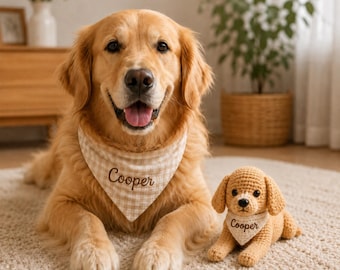 Custom Crochet Dog with Personalized Bandana, Collar & Name l Handmade Dog Replica from Photo l Pet Memorial Gift l Dog Plush