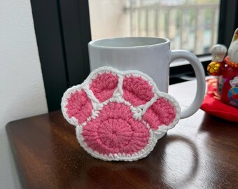 Dog Paw Print Crochet Coasters Pet Lover Gift Handmade Drink Mug Rug Set