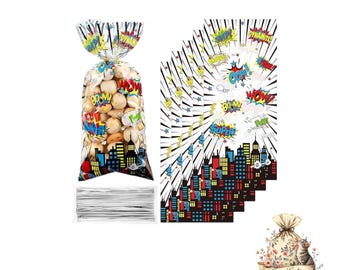 Superhero Party Favor Bags: Cellophane Treat Bags, Set of 5