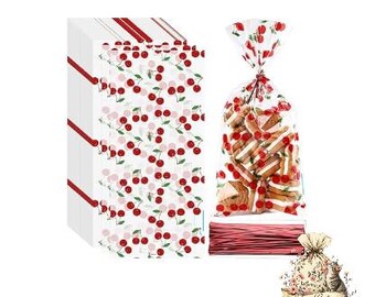 cherry on the top Treat Bags: Party Favor, Plastic Cellophane (5 Pieces)