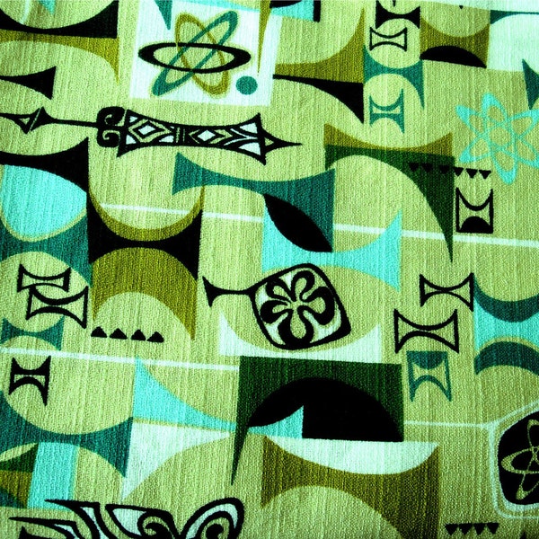 RESERVED for Cindy Only -- AtoMiC TiKi ViBE Kiwi Lime Green Atomic Barkcloth by Robert Kaufman -- NeW, By-The-Yard