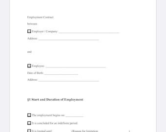 Employment contract template German&English PDF 5 page / EmploymentAgreement DE and ENG