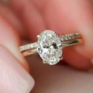 1.41CT Oval Moissanite Engagement Ring Set: Hidden Halo, 14K Yellow Gold