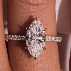3CT Marquise Cut Moissanite Diamond Hidden Halo Engagement Ring Pave Set Ring Anniversary Ring For Women Customized Ring Bridal Ring