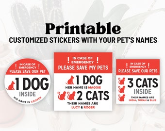 Customized Printable Pet Inside Emergency Sticker with Names, Emergency Pet Sticker, Pet Rescue Sticker, Pet Alert Sticker