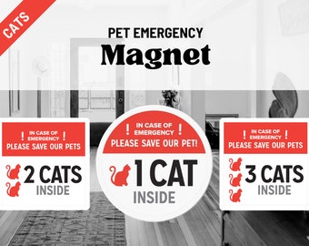 Cat Pet Inside Emergency Magnet, Emergency Pet Magnet, Pet Rescue Magnet, Pet Alert Magnet