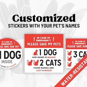 Pegatina de emergencia interior para mascotas personalizada con nombres, pegatina de emergencia para mascotas, pegatina de rescate de mascotas, pegatina de alerta de mascotas
