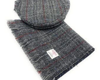 Harris Tweed Herringbone Scarf & Flat Cap Set – Handwoven Scottish Wool