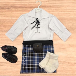 Clark Ancient Tartan Baby Kilt Outfit made in Scotland – Full set of Kilt, Ghillie Shirt, Hose, Sporran, Brogues |  Newborn to Toddler Sizes