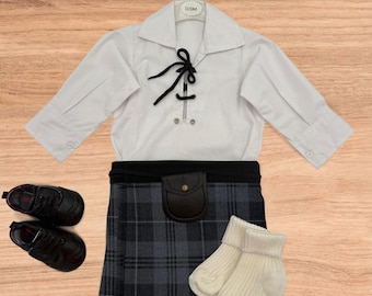 Grey Granite Tartan Baby Kilt Outfit: Handmade Scottish Highland Set