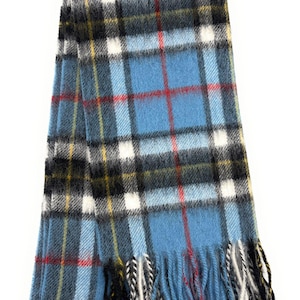100% Lambswool Tartan Scarf: Thomson Blue Scottish Plaid Winter Wrap