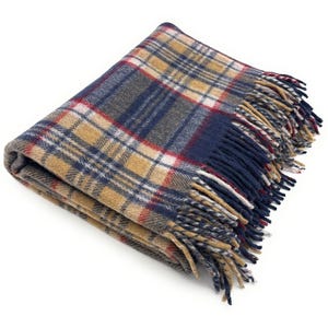 Large Wool Tartan Blanket – 70x60 Inches – Soft, Warm & Timeless - Stewart navy
