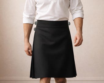Schwarzer Herren-Tartan-Kilt – 16 oz, 5 Yards, schottische Hochlandkleidung